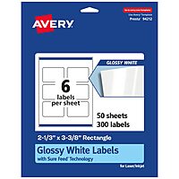 Avery Glossy White Rectangle Labels, Sure Feed Technology, 2-1/3" x 3-3/8", Print-to-The-Edge, Permanent Adhesive, Laser/Inkjet Printable