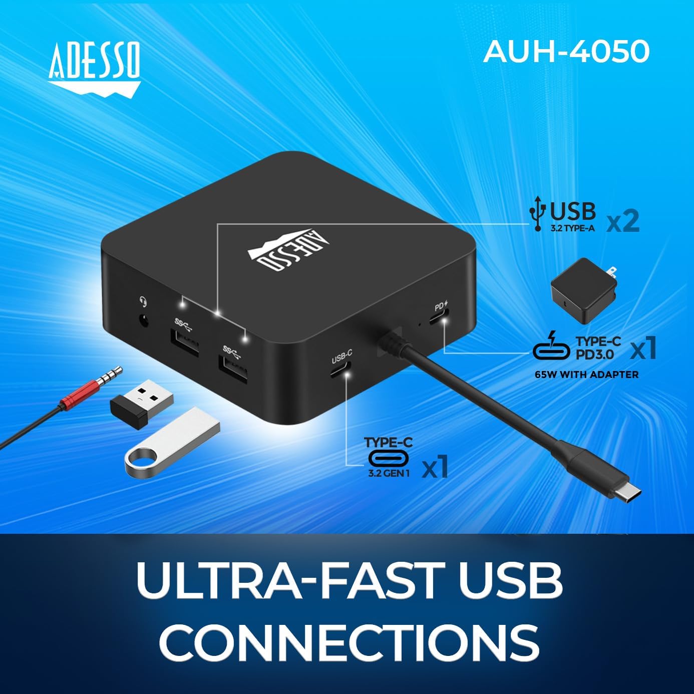 USB C Docking Station Multiport Adapter Type C Hub 2 HDMI Support 4K, VGA, RJ45 Ethernet Port, 65W PD Charging, 2*USB