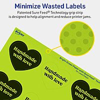 Avery Printable Bright Green Heart Labels, Sure Feed Technology, 2-9/32" x 1-27/32", Print-to-the-Edge, Laser/Inkjet