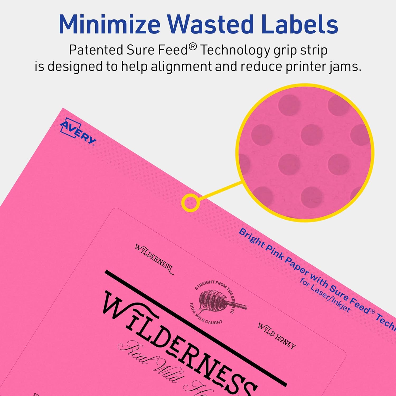 AVERY Printable Rectangle Labels, Sure Feed Technology, 4" x 5", Bright Pink, Print-to-The-Edge, Laser/Inkjet Printable