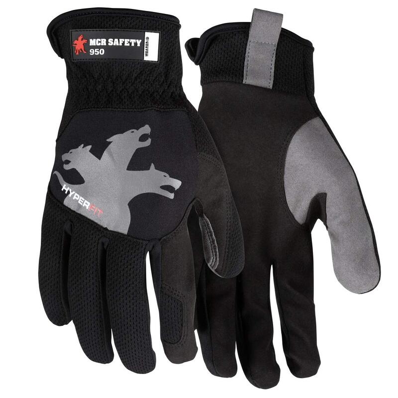 MCR Safety 950 HyperFit Mechanics Work Gloves, Synthetic Leather Palm, Reflective Logo