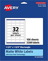 Avery Matte White Rectangle Labels, Sure Feed Technology, 1.25" x 1.75"