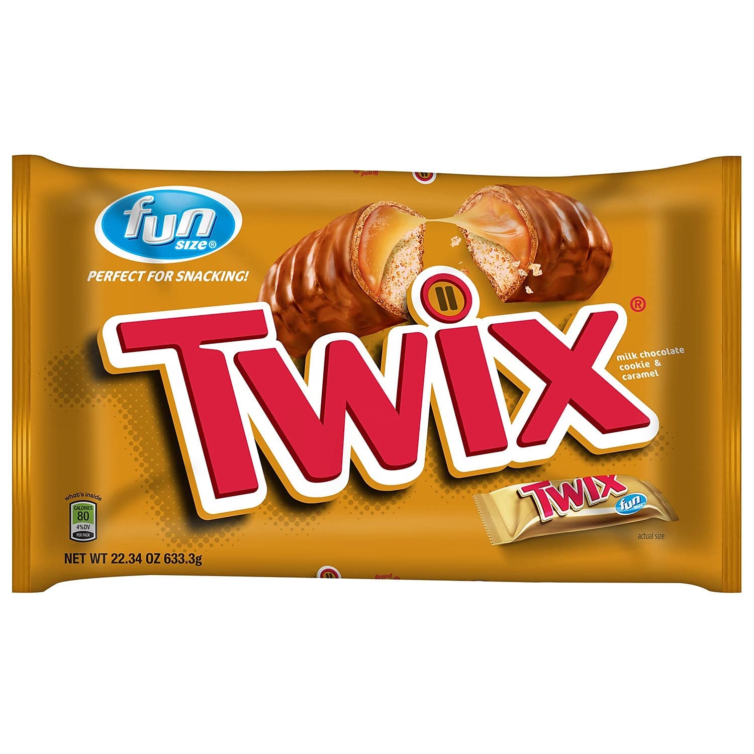 Twix Caramel Fun-Size Candy, 10.83 Oz Bag, Pack Of 4 Bags