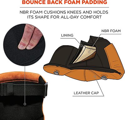 Ergodyne ProFlex 230LTR Leather Knee Pads, Heavy Duty, One Size, Brown