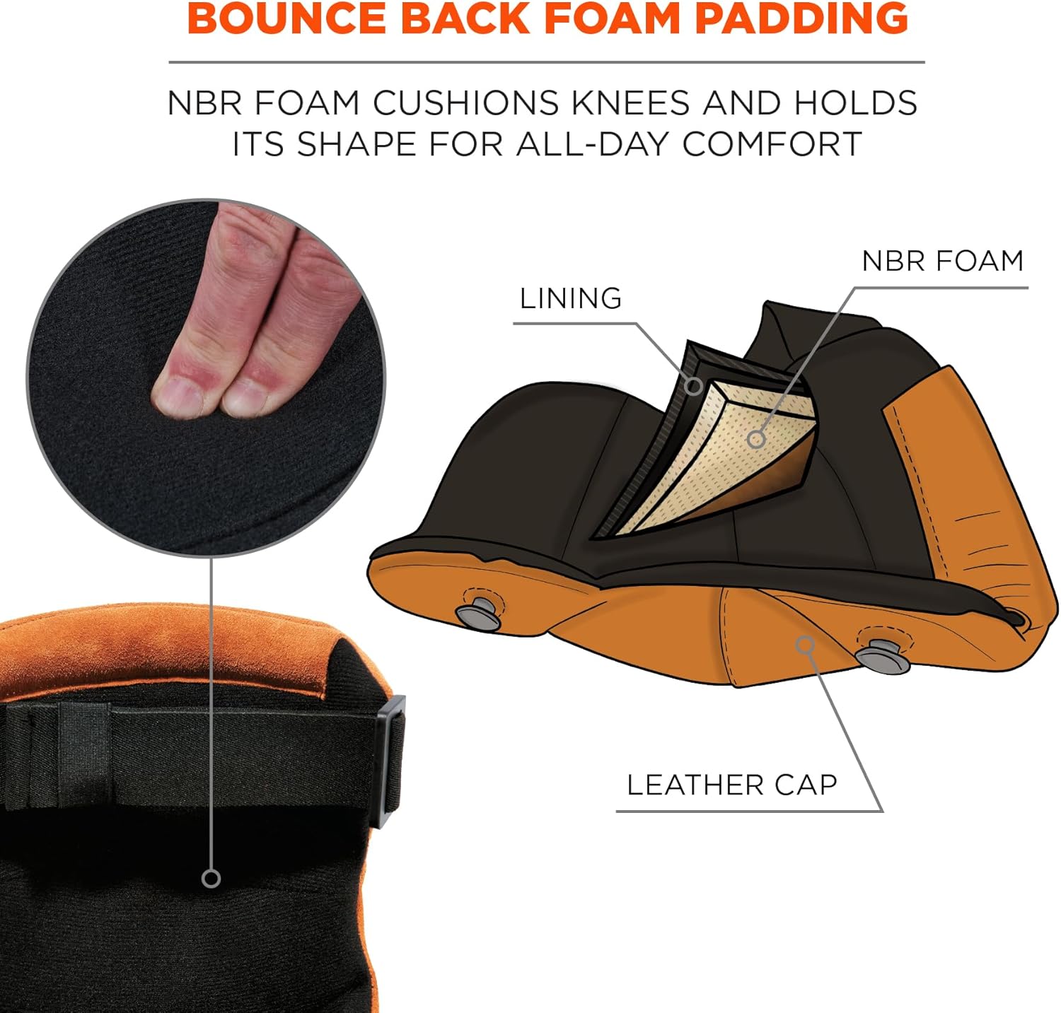 Ergodyne ProFlex 230LTR Leather Knee Pads, Heavy Duty, One Size, Brown