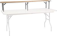 Flash Furniture Fielder 6-Foot Rectangular Birchwood Folding Banquet Table with Metal Edges and Amara 72'' x 12'' x 12'' Birchwood Bar Top Riser with Silver Legs 30 x 72 in Table + Top Riser
