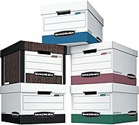 Bankers Box 12 Pack R-KIVE Heavy-Duty File Storage Boxes, FastFold, Lift-Off Lid, Letter, White/Black