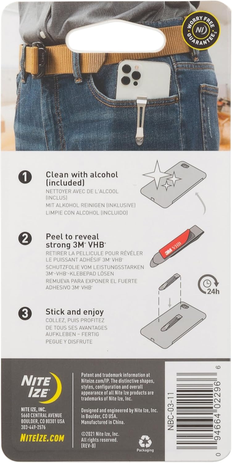 Nite Ize HipClip Universal Pocket Clip - Stainless Steel Adhesive Clip - Pocket Accessories for Cell Phone