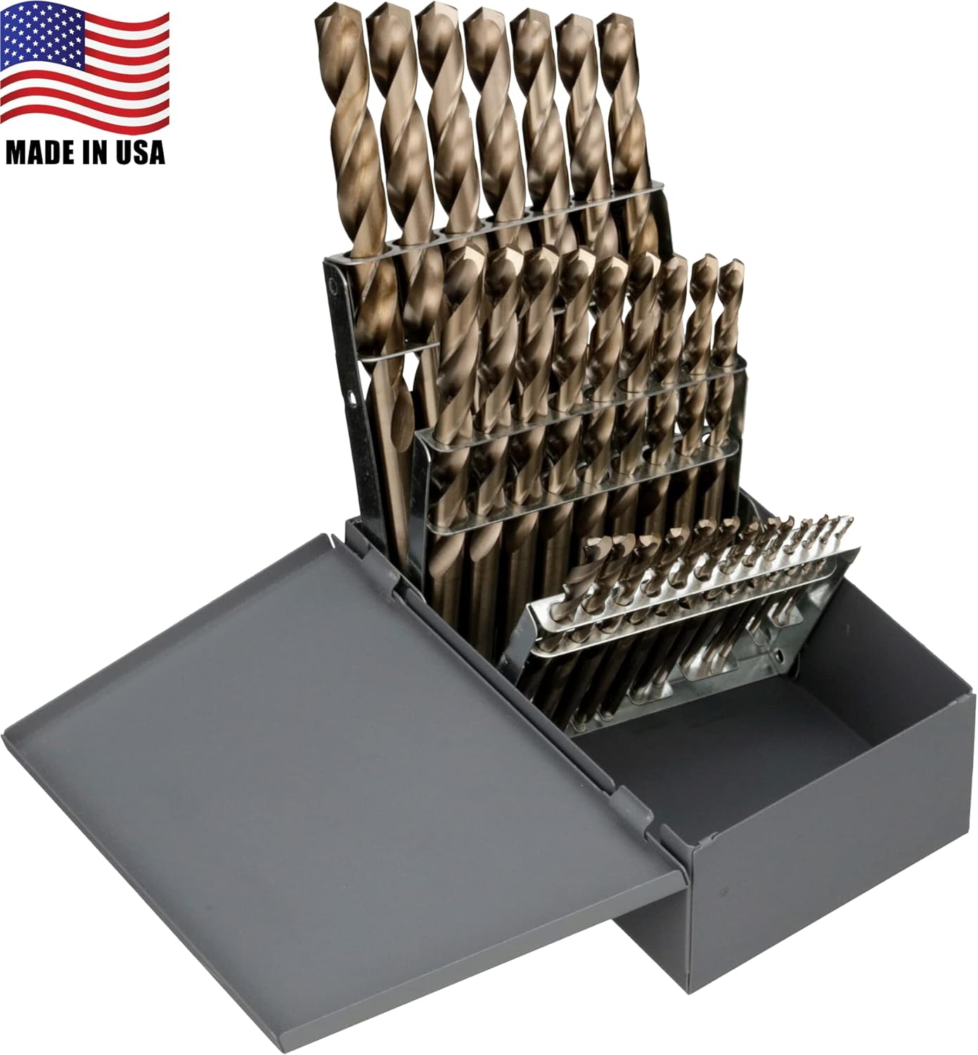 Chicago Latrobe 57850 550 Series Cobalt Steel Jobber Length Drill Bit Set with Metal Case, Gold Oxide Finish