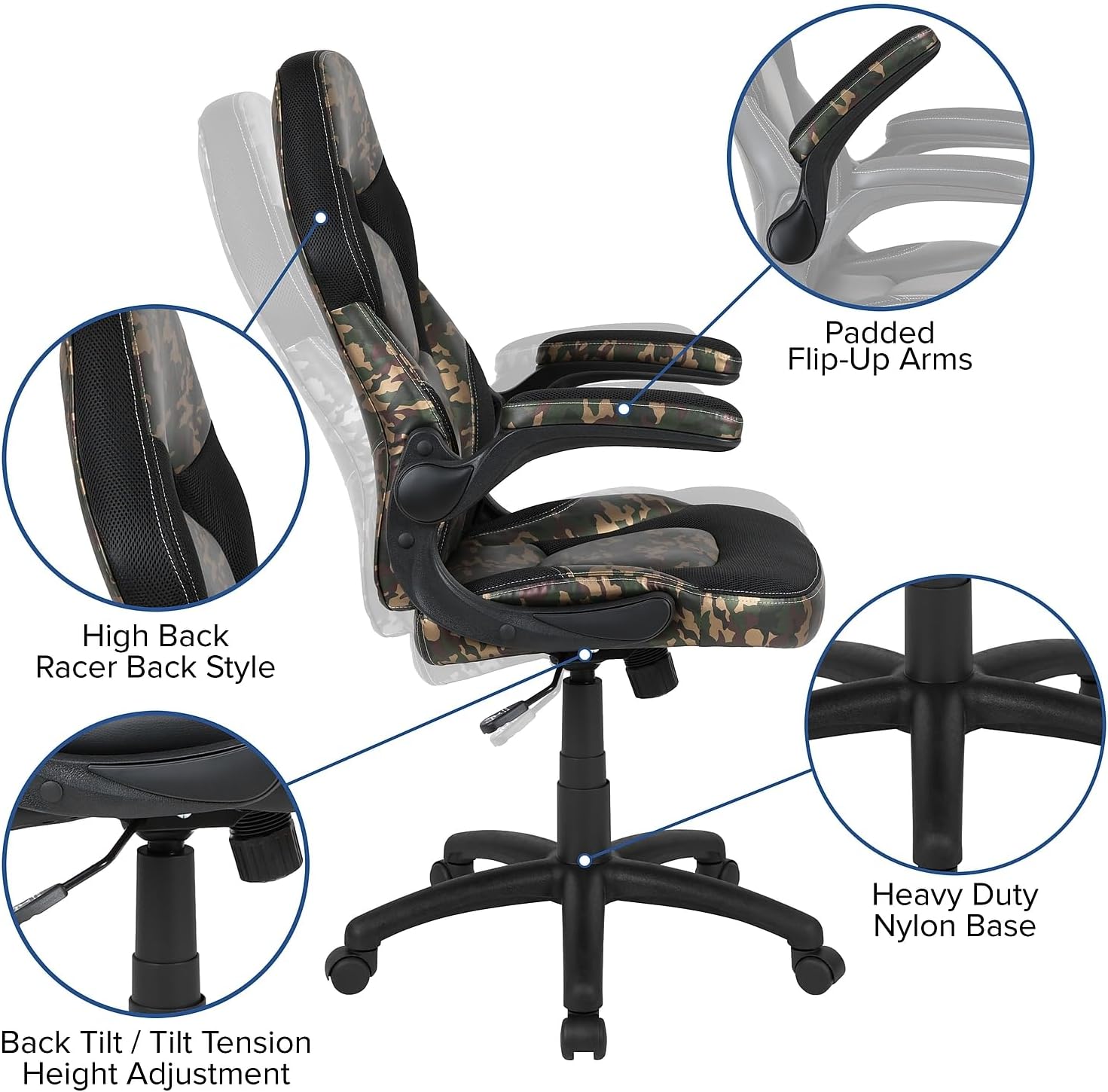 Flash Furniture X10 High-Back LeatherSoft Racing Style Gaming Chair with Flip-Up Arms