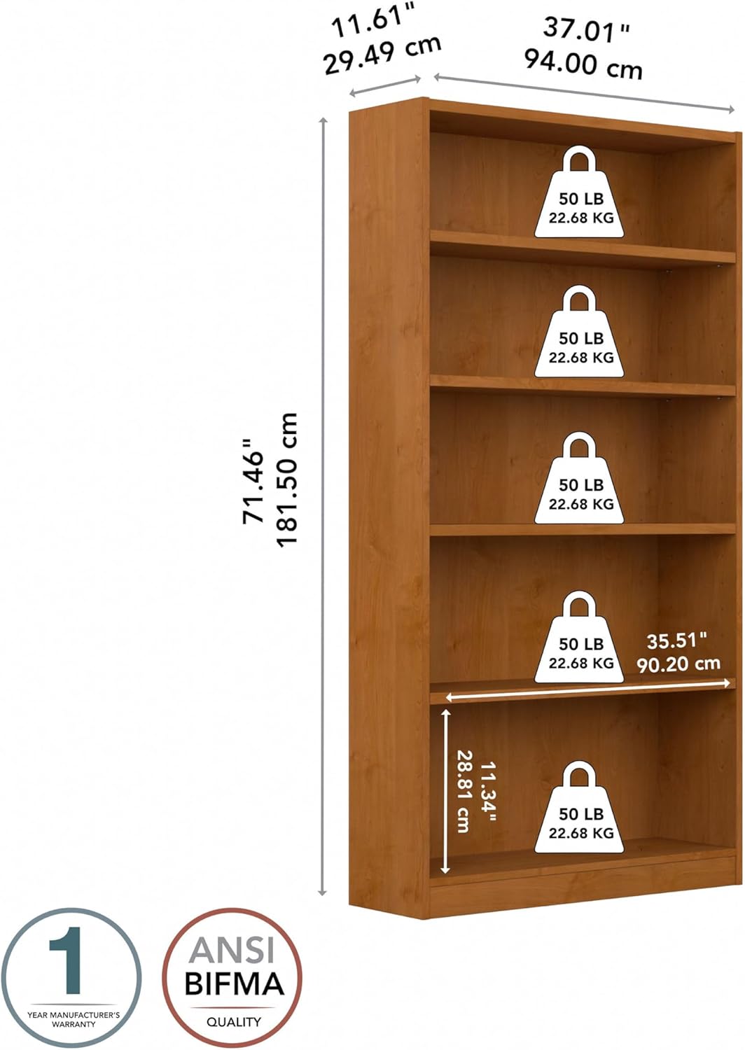 Bush Furniture Universal Bookcase - Storage and Display Bookshelf for Home or Office