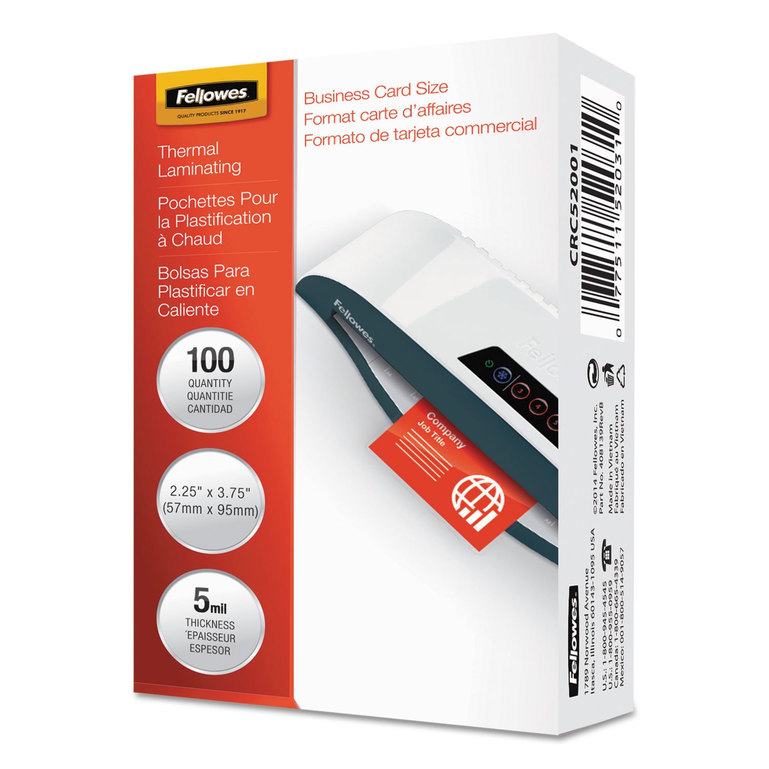 Fellowes Glossy Pouches - Business Card, 5 mil, 100 pack (52031), Clear