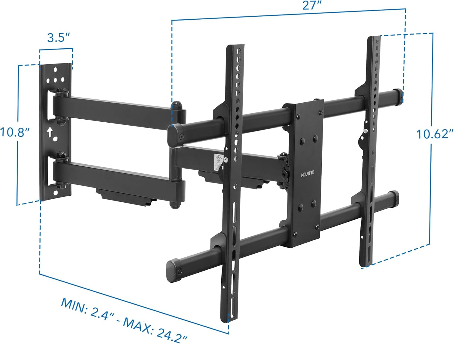 Mount-It! UL Certified Heavy Duty Full Motion TV Wall Mount for Most 37-80 Inch Flat Screen TVs