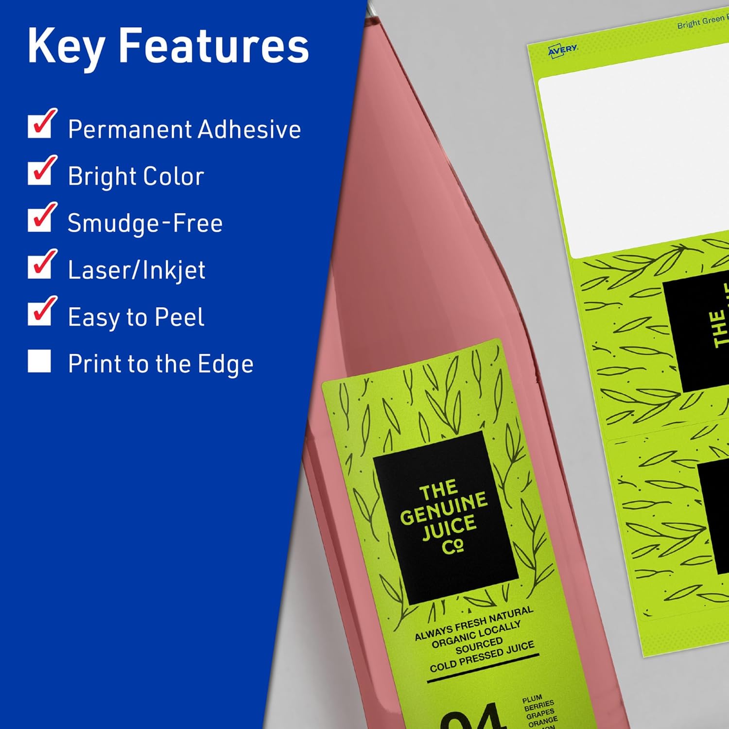 Avery Printable Rectangle Labels, Sure Feed Technology, 3-1/4 in. x 8-3/8 in., Bright Green, Laser/Inkjet Printable