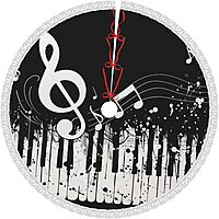 Black White Music Note Printed Christmas Tree Skirt 30 Inch - Thick Xmas Tree Skirt with Tassel for Indoor Outdoor Xmas Tree