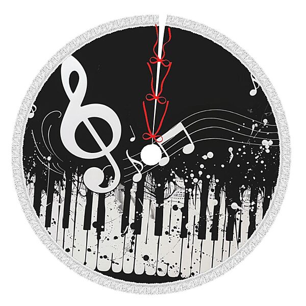 Black White Music Note Printed Christmas Tree Skirt 30 Inch - Thick Xmas Tree Skirt with Tassel for Indoor Outdoor Xmas Tree