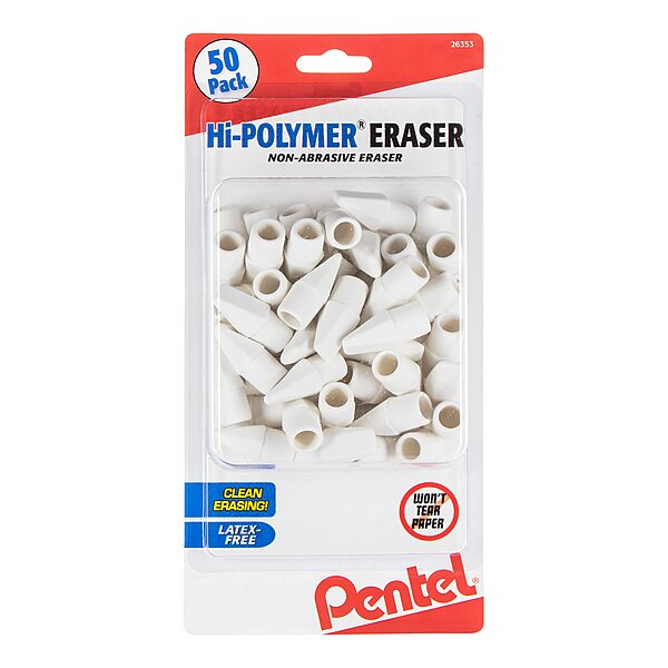 Pentel Hi-Polymer Cap Eraser, White, 50/Pack 50 Count (Pack of 1)