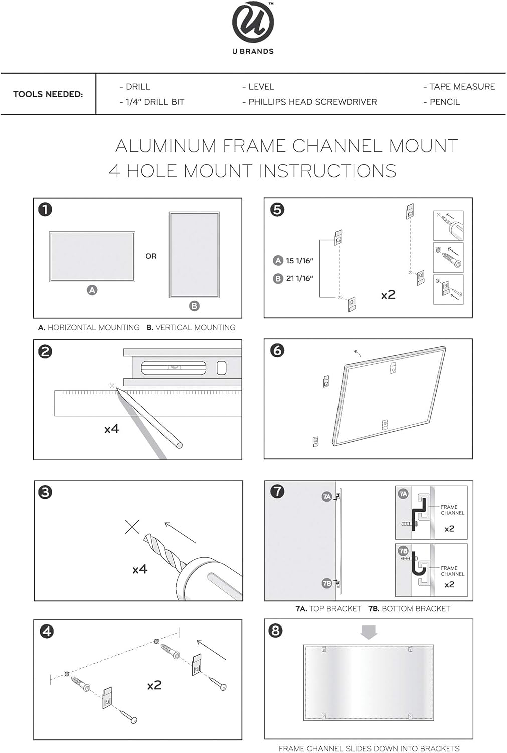 U Brands Magnetic Dry Erase 4-in-1 Calendar Board, Silver Aluminum Frame