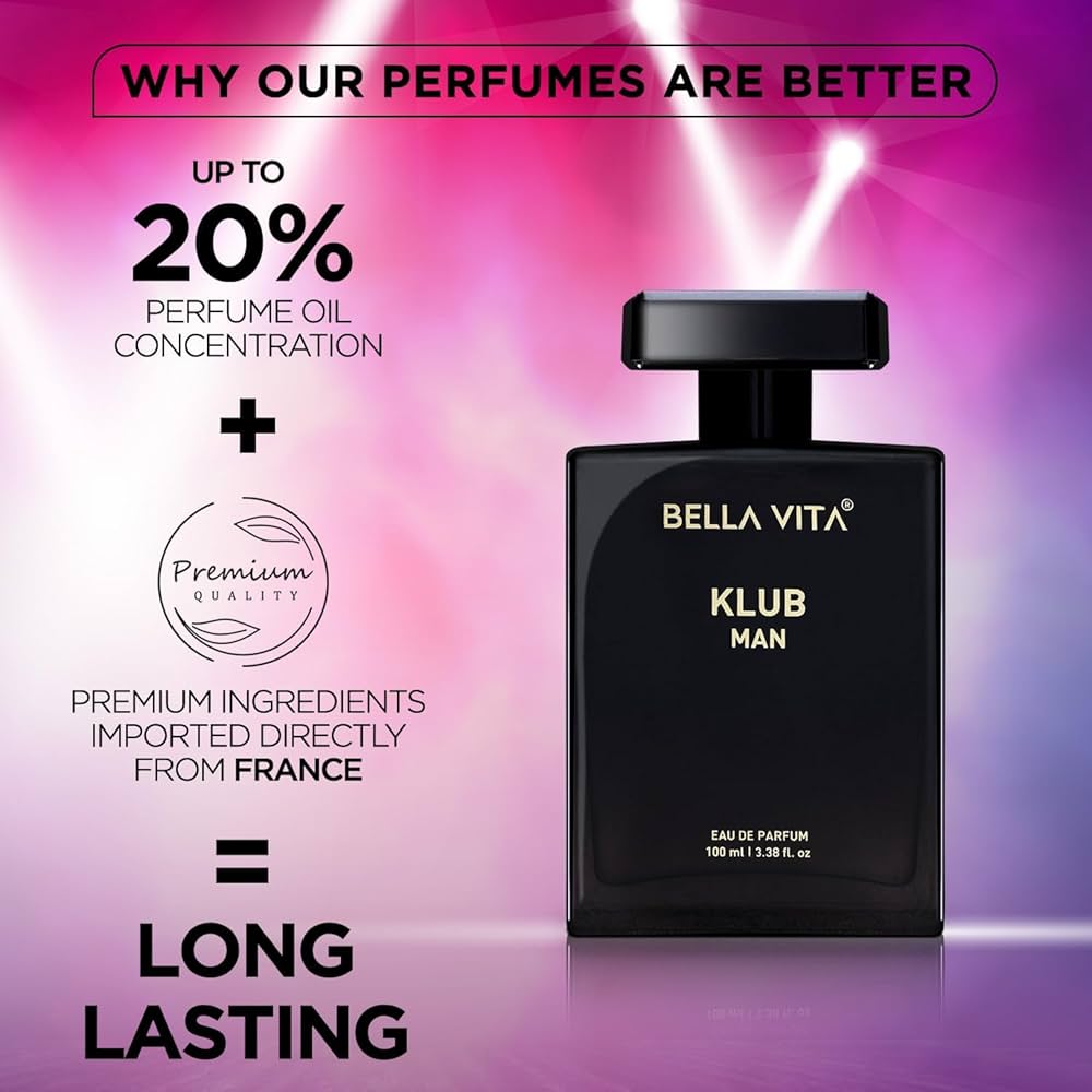 Bella Vita Luxury Klub Men Eau De Parfum Liquid Perfume With Lemon, Rose And Vanilla|Musky And Spicy Long Lasting Premium Edp Fragrance Fresh Scent, 100Ml