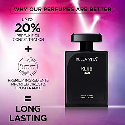 Bella Vita Luxury Klub Men Eau De Parfum Liquid Perfume With Lemon, Rose And Vanilla|Musky And Spicy Long Lasting Premium Edp Fragrance Fresh Scent, 100Ml