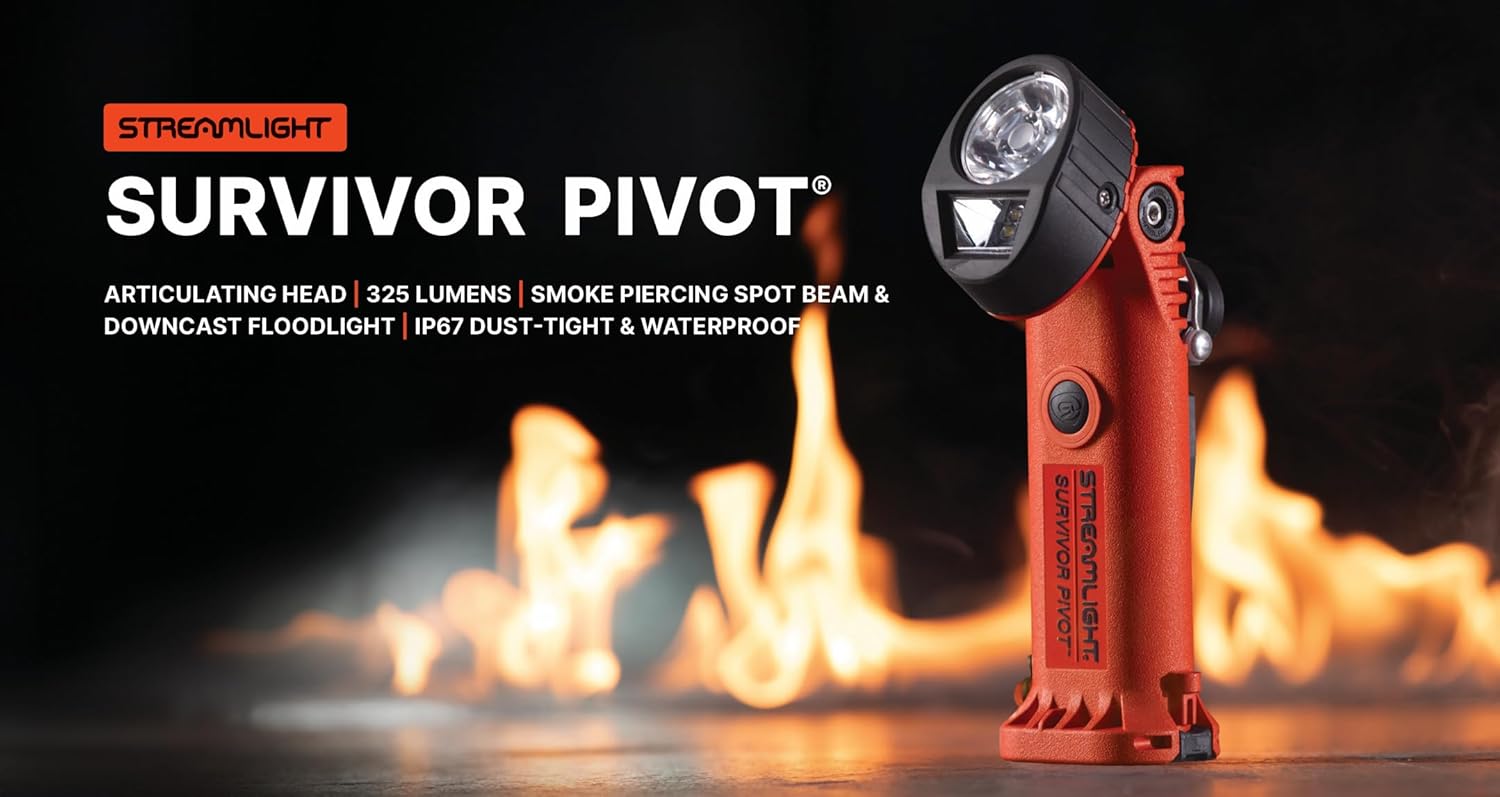 Streamlight 91802 Survivor Pivot 325-Lumen Right Angle Articulating Dual Beam Rechargeable Flashlight with 120V/100V AC/12V