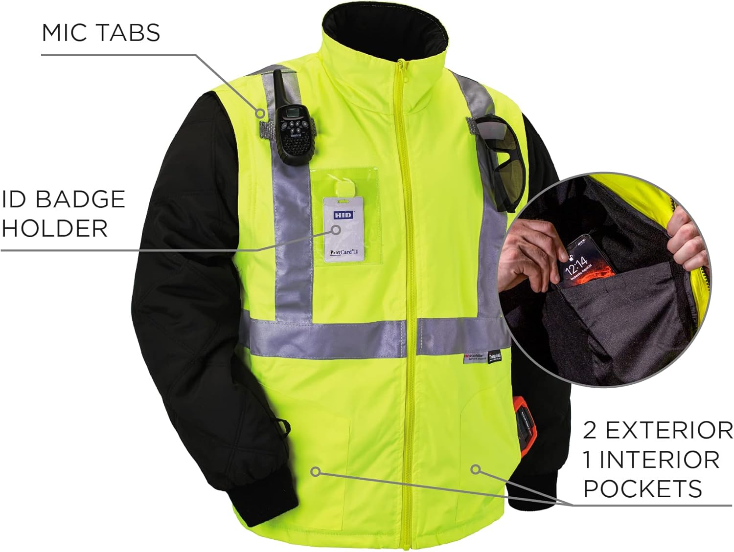 ERGODYNE GloWear 8287 Type R Class 2 High-Visibility Thermal Jacket With Removable Sleeves