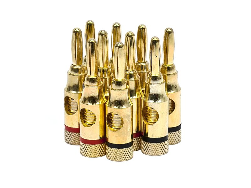 Monoprice 109437 5PRJX74047 Gold Plated Speaker Banana Plugs – 5 Pairs – Open Screw Type, For Speaker Wire, Home Theater