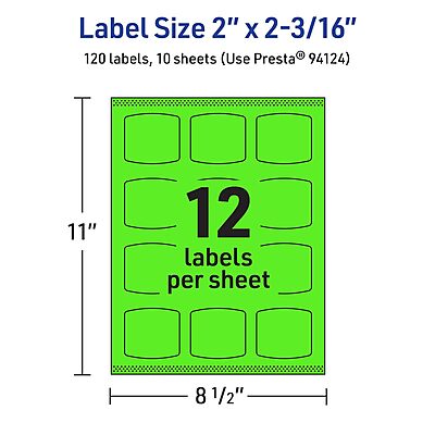Avery Printable Arched Square Labels with Sure Feed Technology, 2 in. x 2-3/16 in., Neon Green, Print-to-The-Edge, Laser/Inkjet