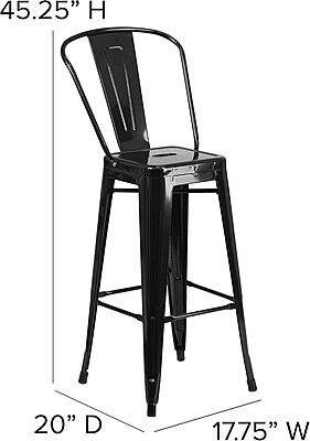 Flash Furniture Commercial Grade 30" High Black Metal Indoor-Outdoor Barstool with Removable Back Black Set of 1