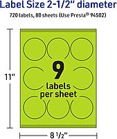 Avery Printable Round Labels, Sure Feed Technology, 2-1/2" Diameter, Bright Green, Print-to-the-Edge, Laser/Inkjet Printable
