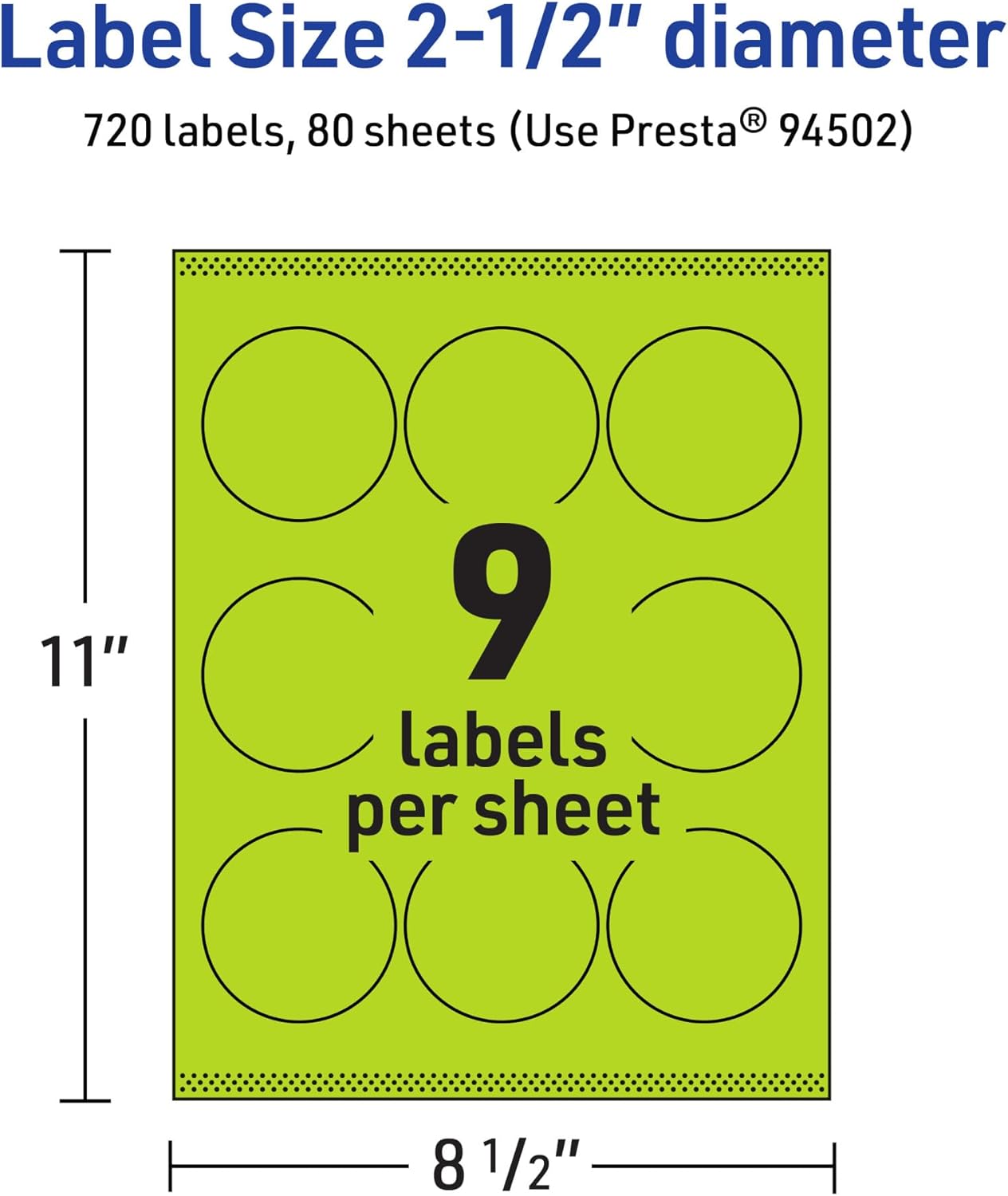 Avery Printable Round Labels, Sure Feed Technology, 2-1/2" Diameter, Bright Green, Print-to-the-Edge, Laser/Inkjet Printable