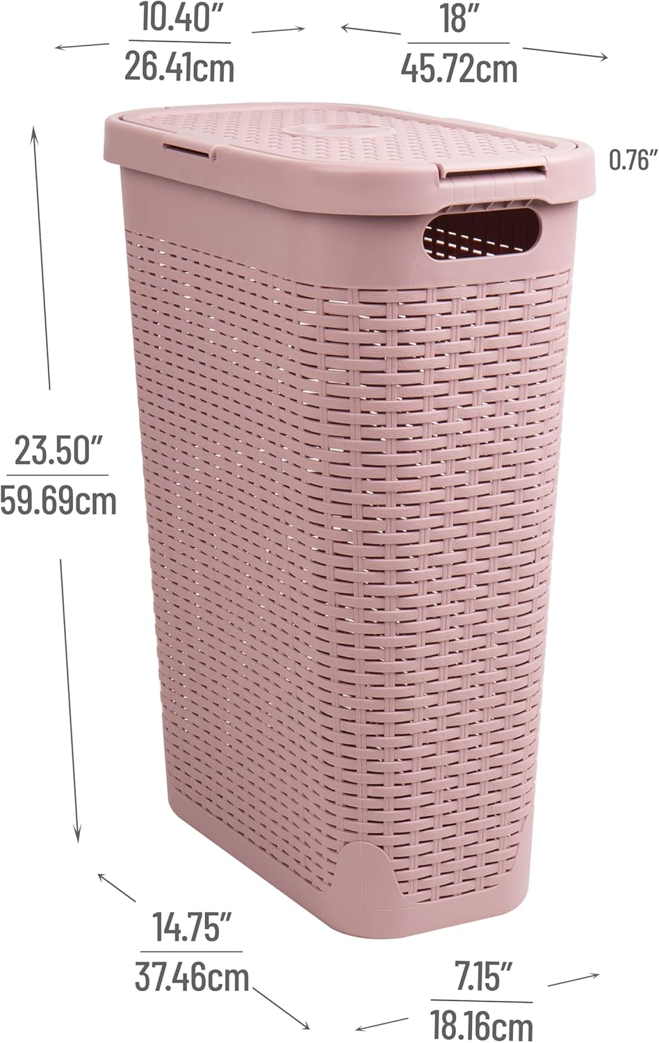 Mind Reader 40L Slim Laundry Hamper with Lid, Wicker-Style Plastic