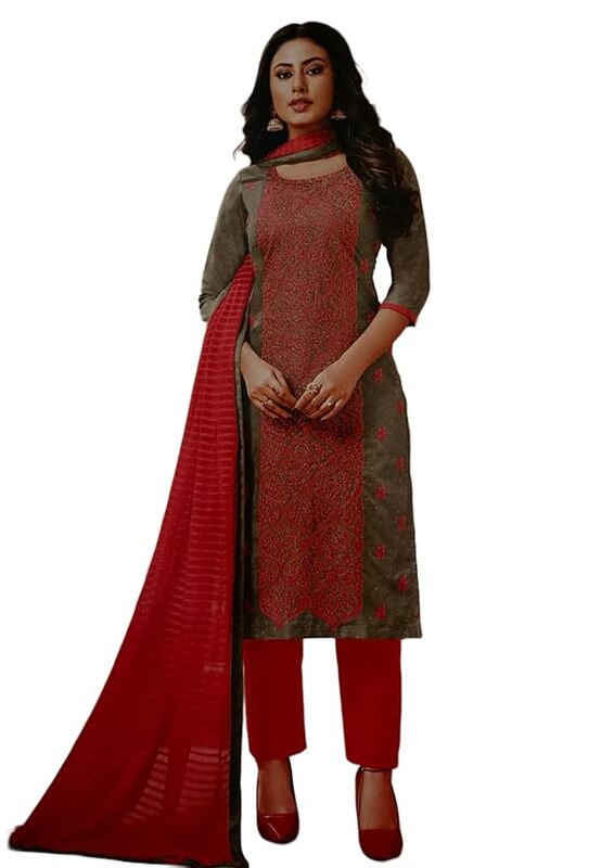 Unstitched Salwar Traditional salwar kameez set in olive-green