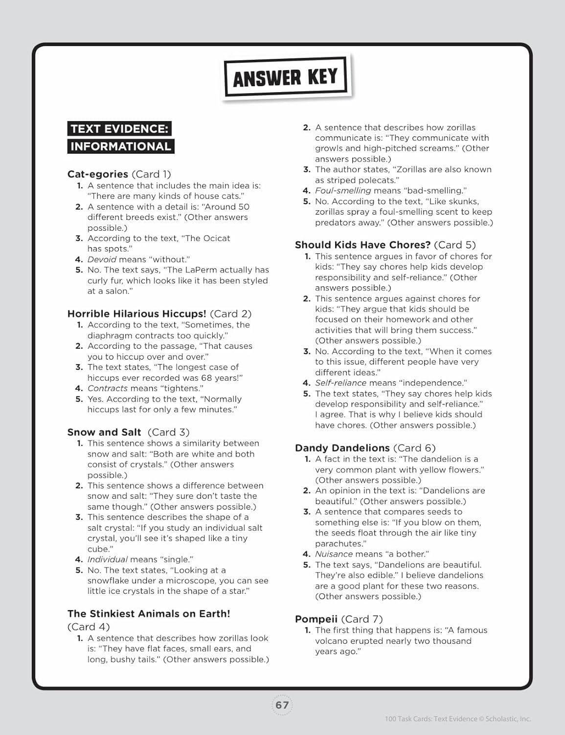 100 Task Cards: Text Evidence: Reproducible Mini-Passages With Key Questions to Boost Reading Comprehension Skills