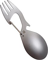 Kershaw Ration Multi Tool Spork, Stainless Steel Spoon, Fork, Carabiner and Bottle Opener, Regular and XL Sizes Silver