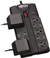 Tripp Lite TLP808B 8 Outlet Surge Protector Power Strip, 8ft Cord Right Angle Plug, Black, Lifetime Insurance