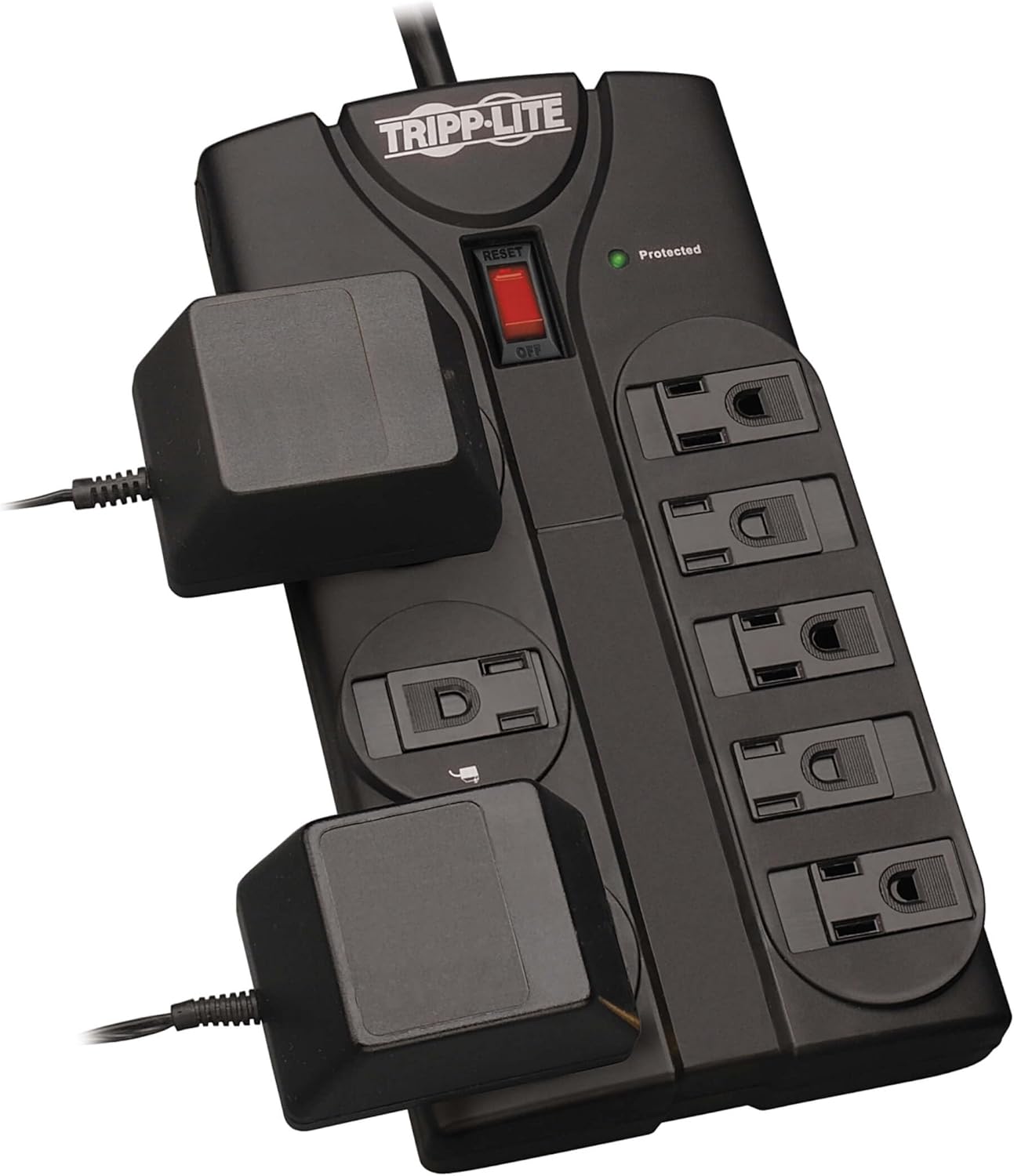 Tripp Lite TLP808B 8 Outlet Surge Protector Power Strip, 8ft Cord Right Angle Plug, Black, Lifetime Insurance