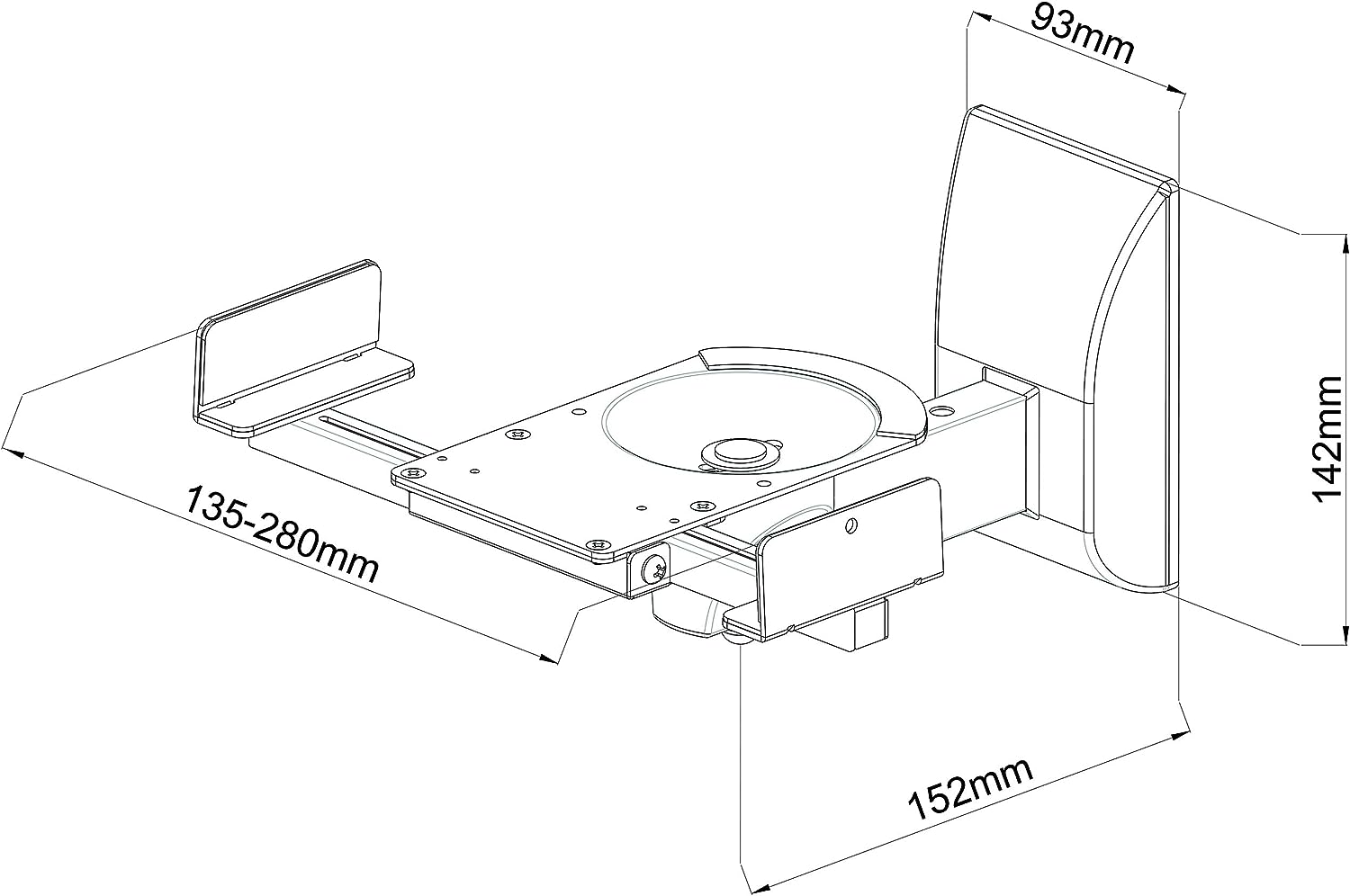 Speaker Wall Mount Adjustable without Tools Tilt+Swivel 25kg