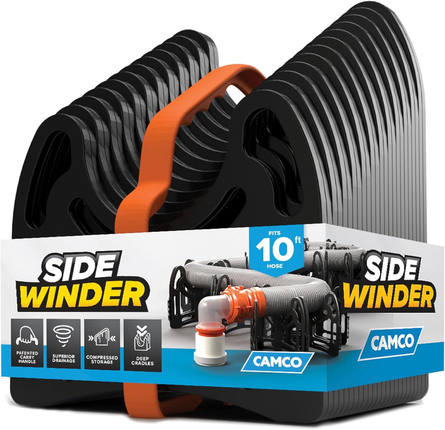 Camco Sidewinder 10-Ft RV Sewer Hose Support - Flexible Telescoping Design for Avoiding Obstacles & Deep Cradles Secure RV