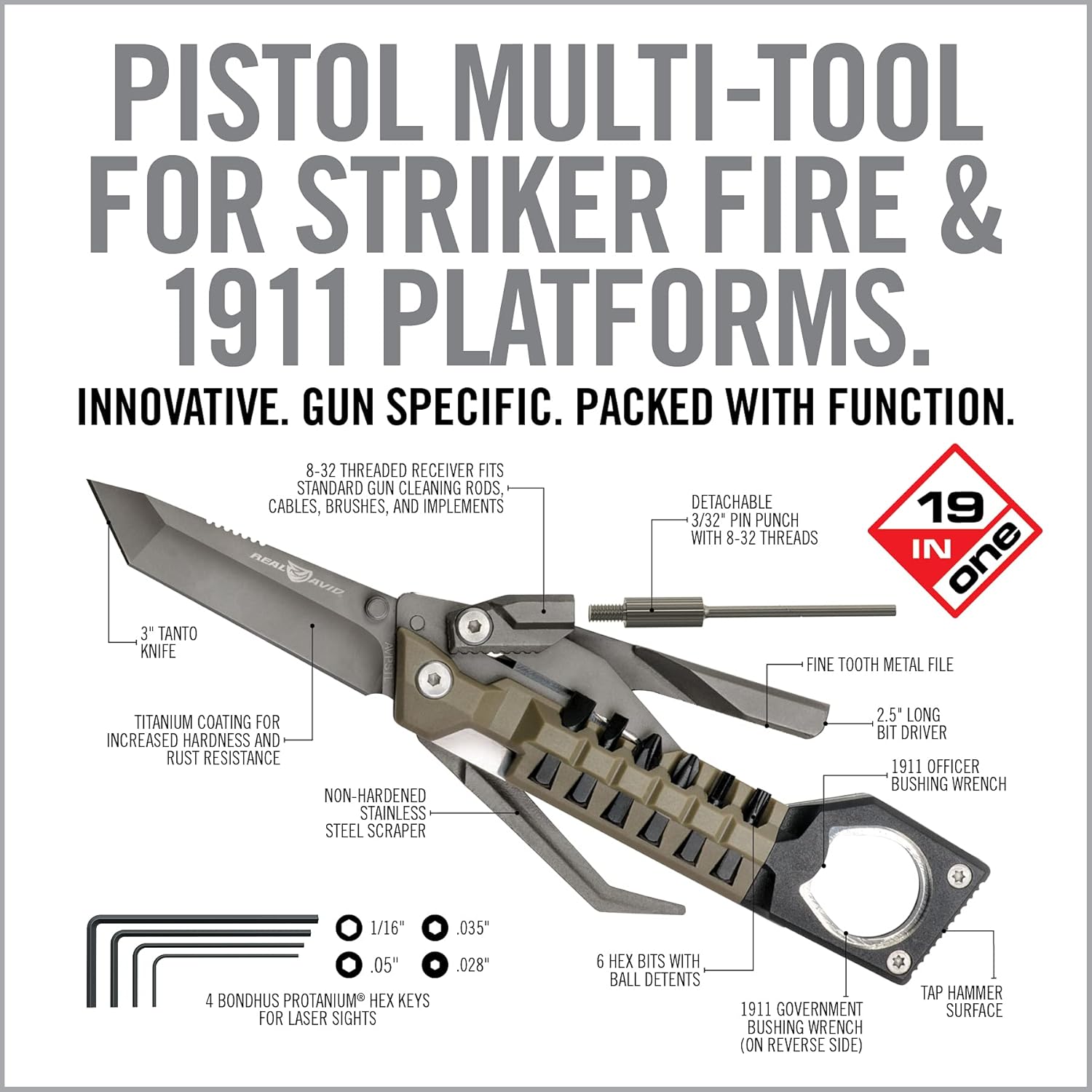 Real Avid 19-in-1 Pistol Tool and Walker's Razor Slim Electronic Ear Protection Bundle Pistol Tool + Ear Protection