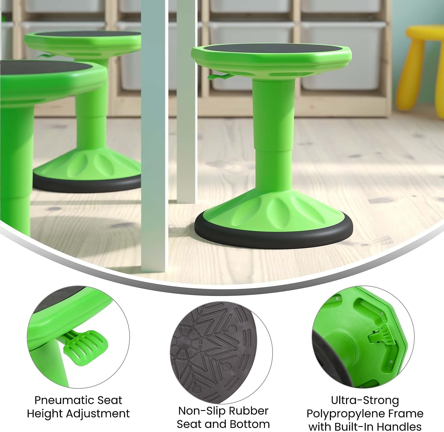 FLASH FURNITURE Carter Adjustable Height Active Learning Stool, Backless Wobble Stool with 360-Degree Swivel, 14-18 in H