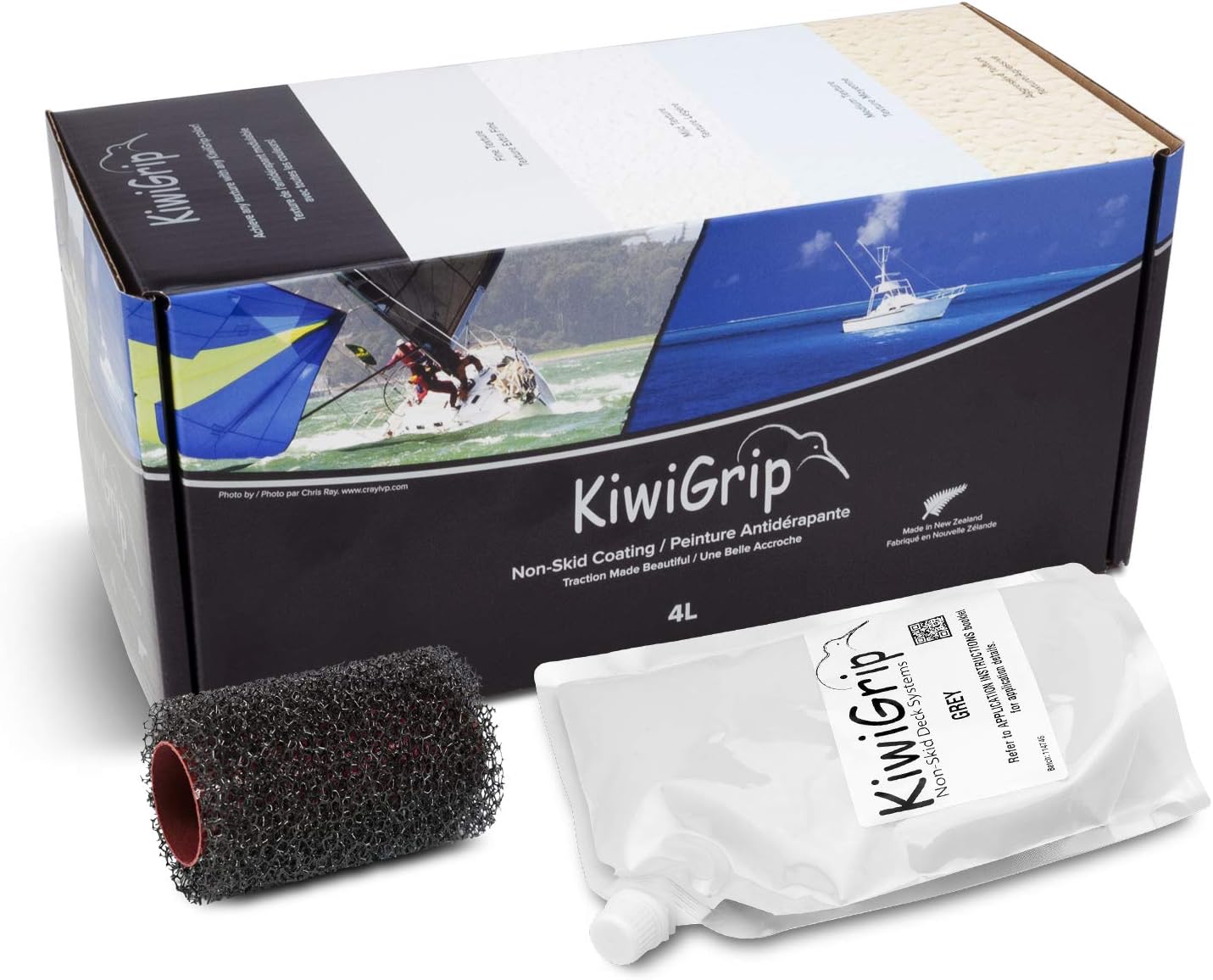 KiwiGrip KG-4GP-R Non-skid Coating, Grey, 4 L (4 x 1L) with 4" Roller