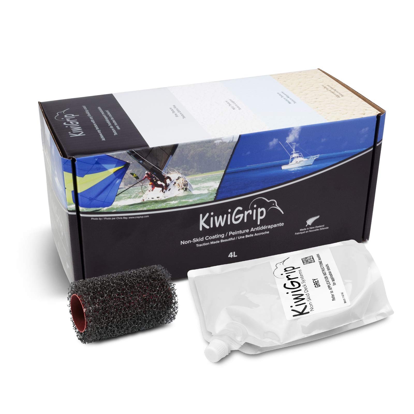 KiwiGrip KG-4GP-R Non-skid Coating, Grey, 4 L (4 x 1L) with 4" Roller