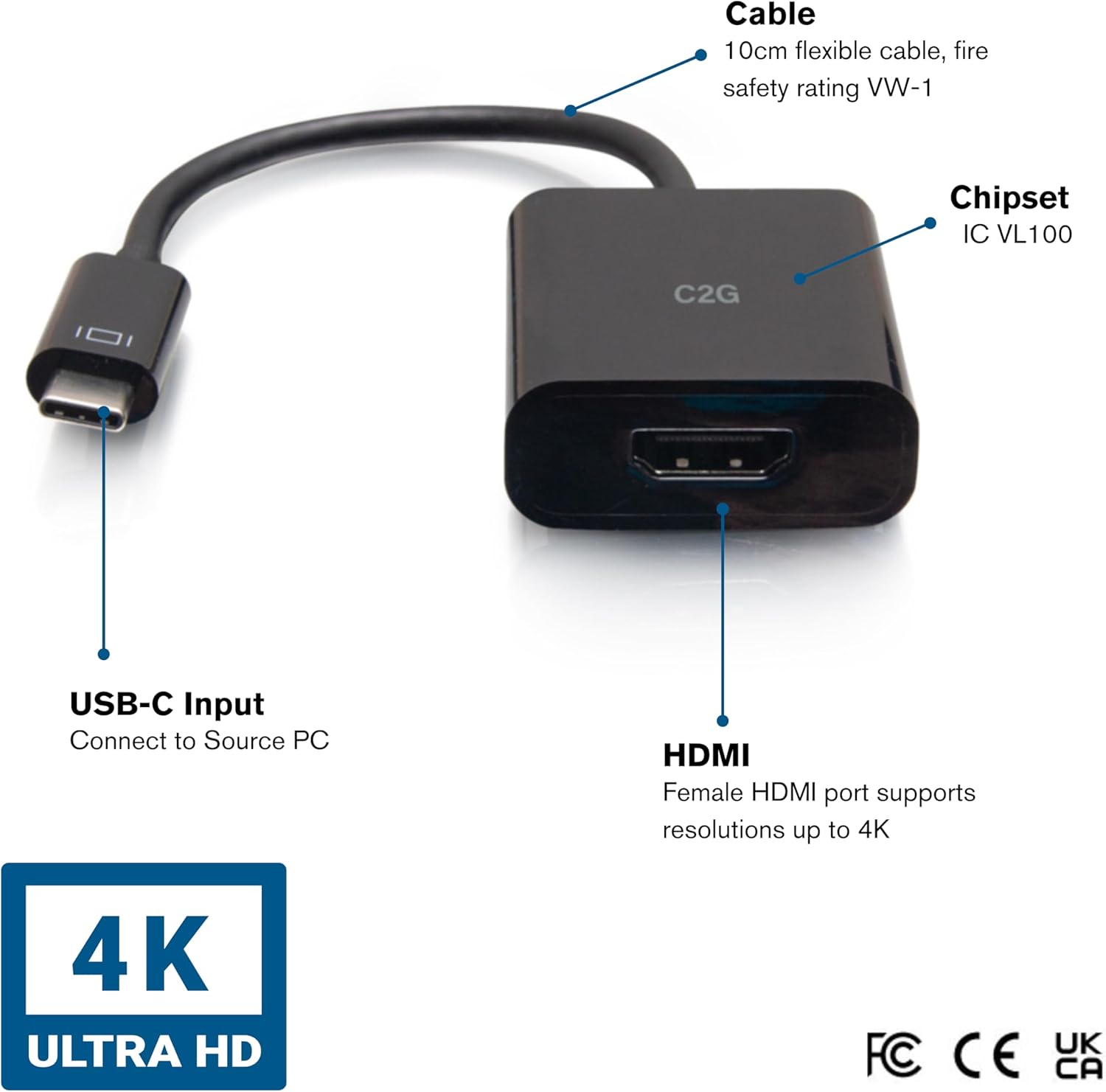 C2G CG26935USB-C to 4k60Hz HDMI Adapter, Black