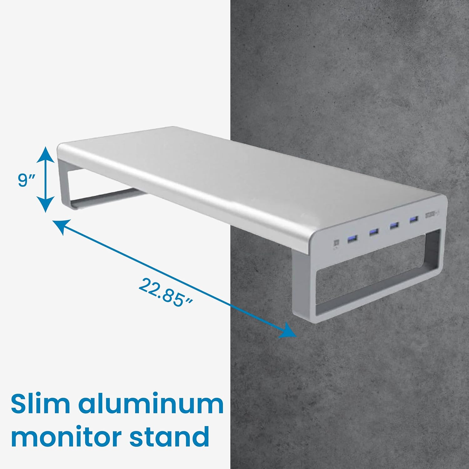 OTM Essentials Slim Aluminum Monitor Stand, Desk Riser with Non-Slip Padding and Tilted Surface