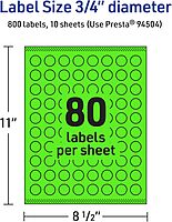 Avery Printable Round Labels, Sure Feed Technology, 3/4" Diameter, Neon Green, Print-to-the-Edge, Laser/Inkjet