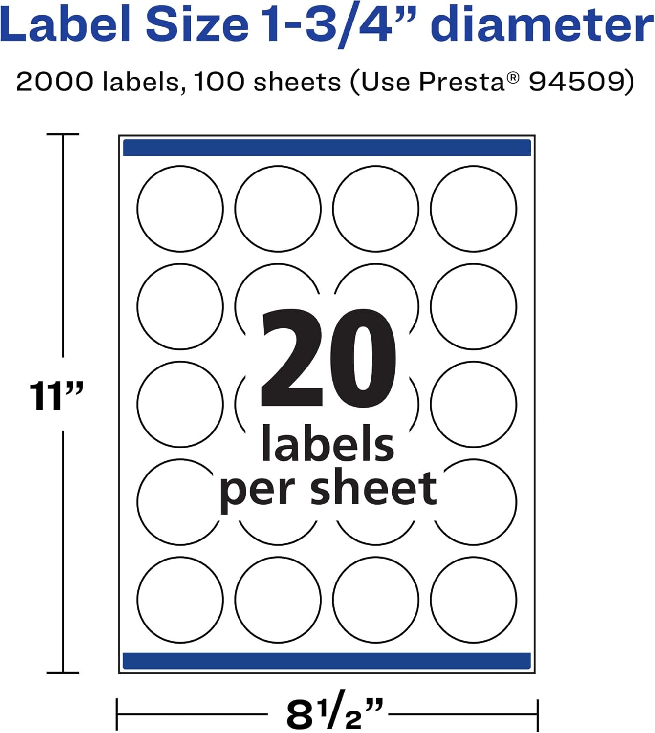Avery Matte White Round Labels, Sure Feed Technology, 1.75" Diameter