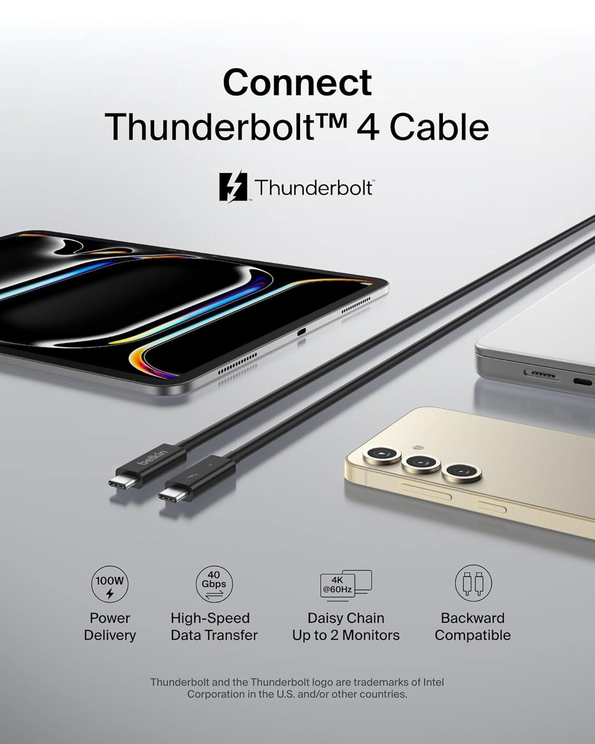 Belkin Thunderbolt 4 Cable USB-C to USB-C w/ 100W Power Delivery