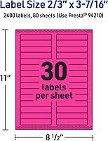 AVERY Printable Rectangle Labels, Sure Feed Technology, 2/3" x 3-7/16", Neon Magenta, Laser/Inkjet Printable