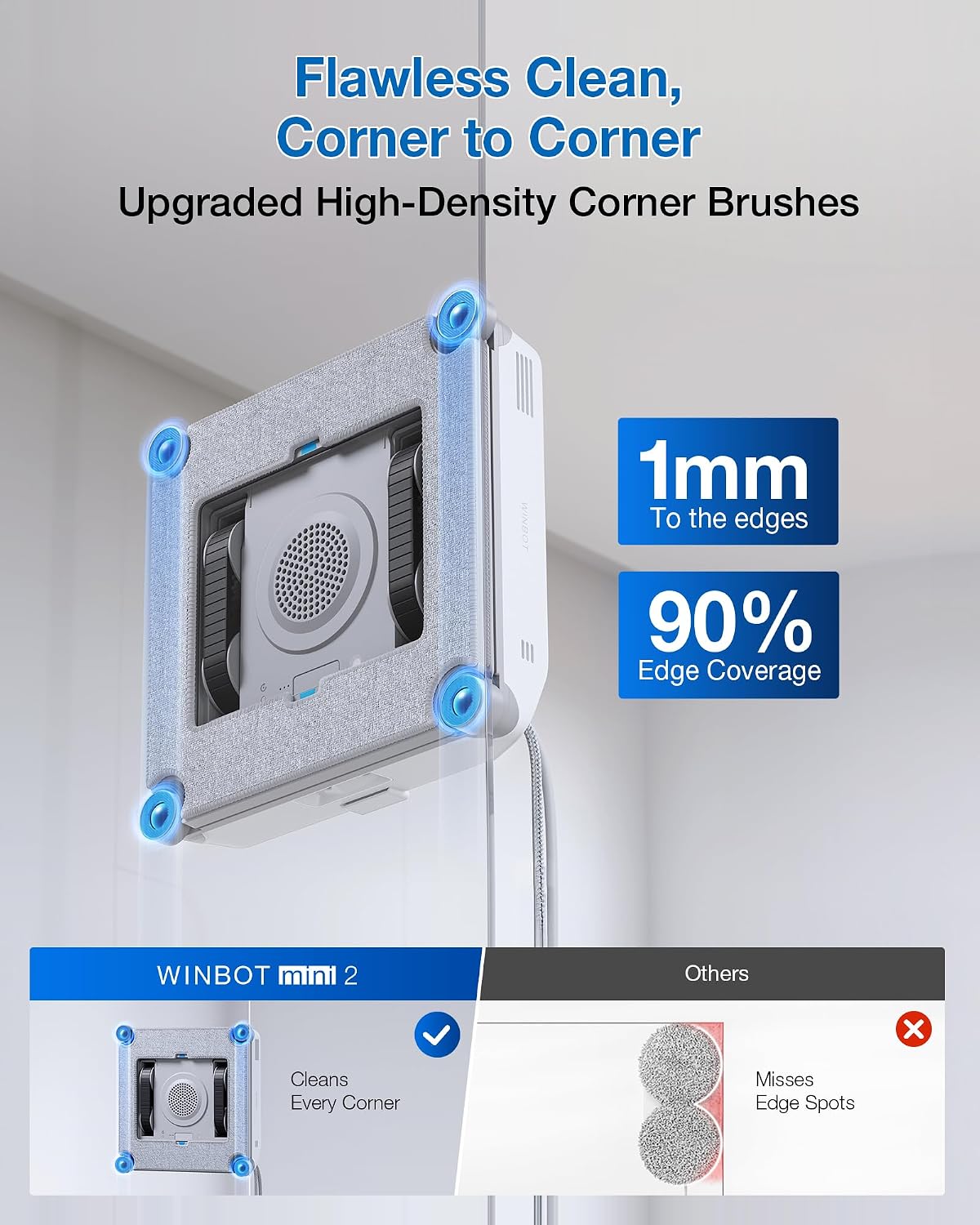 WINBOT mini 2 Automated Window Cleaner - 8000Pa Suction , 30-Minute Power-Off Protection